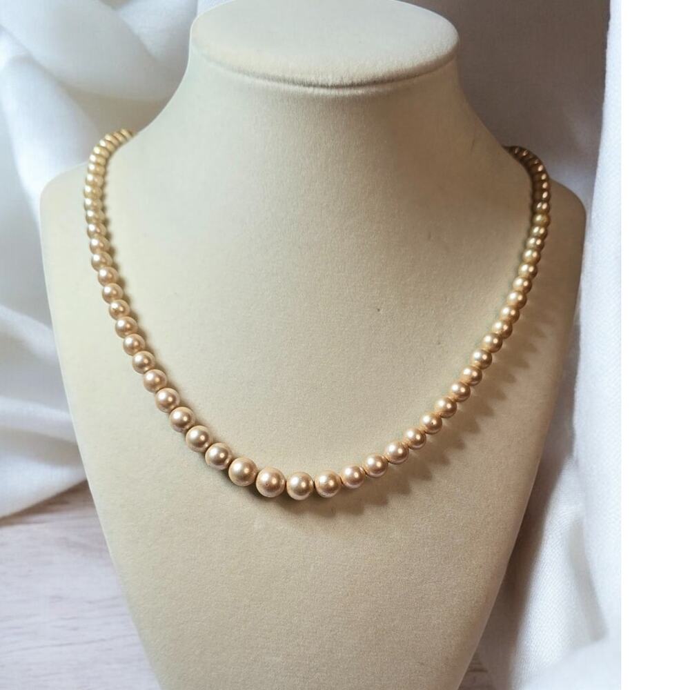 Marvella Graduated Pearl Necklace 23” Champagne Vintage Classic Elegant Strand